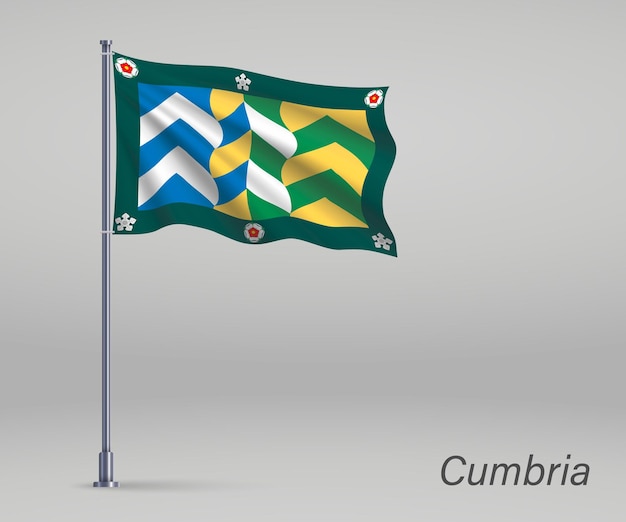 Wehende Flagge der englischen Grafschaft Cumbria am Fahnenmast Vorlage für das Plakatdesign zum Unabhängigkeitstag