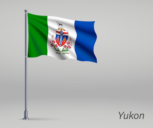 Wehende Flagge der kanadischen Provinz Yukon am Fahnenmast Vorlage für das Plakatdesign zum Unabhängigkeitstag