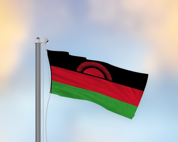 Wehende Flagge von Malawi auf einem Fahnenmast
