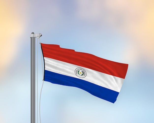 Wehende Flagge von Paraguay auf einem Fahnenmast