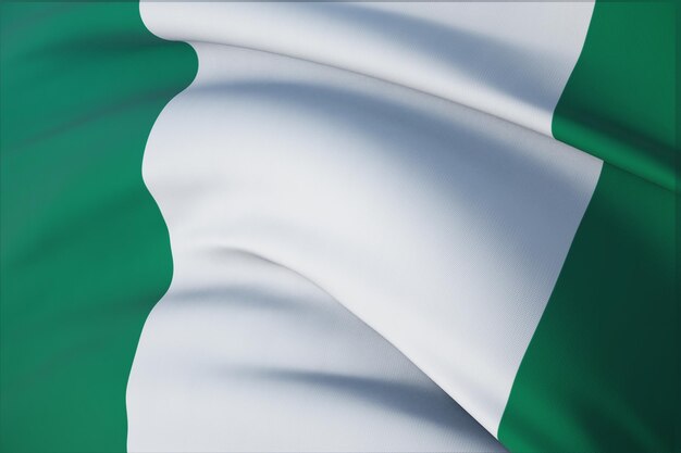 Wehende Flaggen der Welt - Flagge von Nigeria. Detailansicht, 3D-Darstellung.