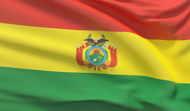 Wehende Nationalflagge Boliviens Winkte hochdetaillierte Nahaufnahme 3D-Rendering