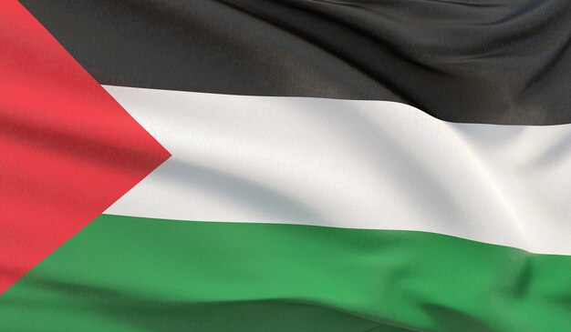 Wehende Nationalflagge Palästinas. Winkte hochdetaillierte Nahaufnahmen 3D-Rendering.