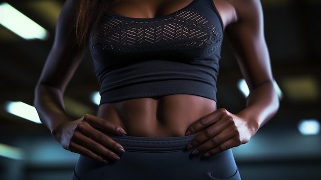 Foto weibliche athletin posiert und zeigt bauchmuskeln