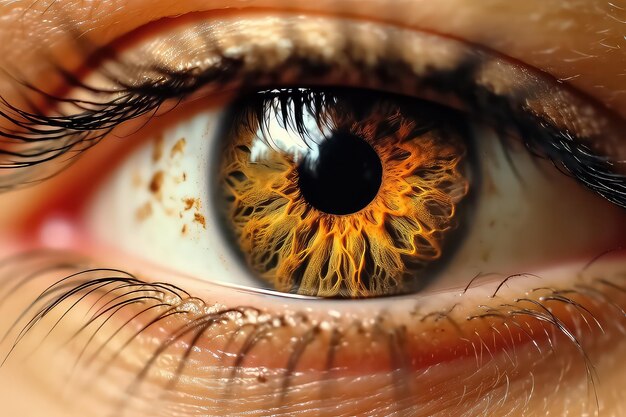 weibliche Augen-Close-up mit Reflexion von Herbstbäumen