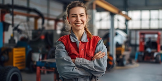 Foto weibliche automechanikerin im werkstattporträt generative ki