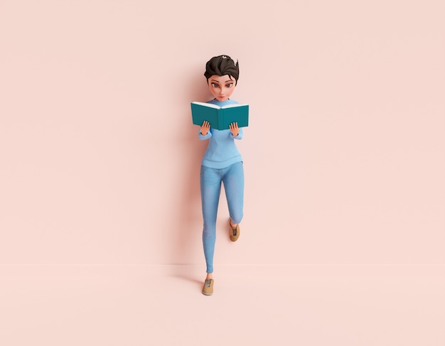 Weibliche Figur 3d, die ein Buch liest