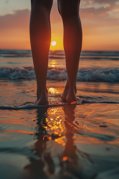 weibliche Füße auf dem Sand am Strand Generative KI