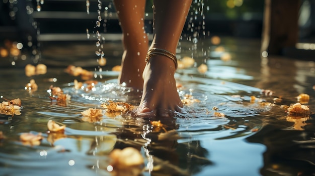 Weibliche Füße mit Wasser