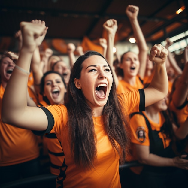 Weibliche Fußballfans, die für ihre Mannschaften jubeln