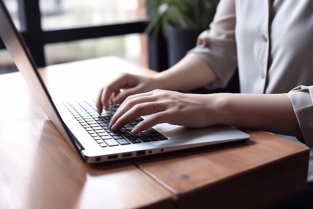 Weibliche Hände tippen auf Tastatur des Laptops