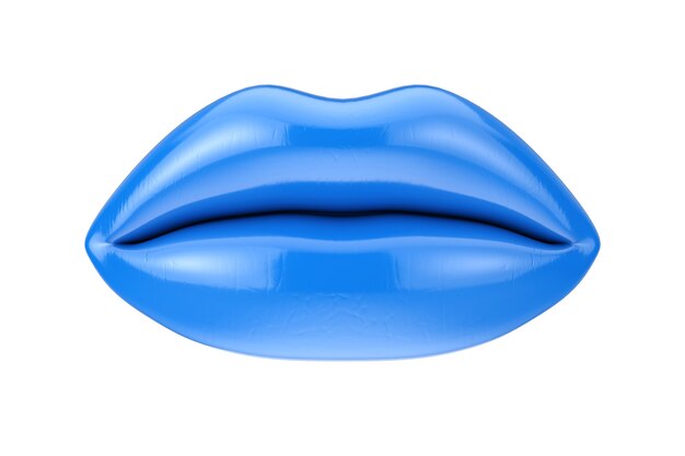 Weibliche Lippen mit blauem Lippenstift in der Kuss-Geste auf weißem Hintergrund. 3D-Rendering