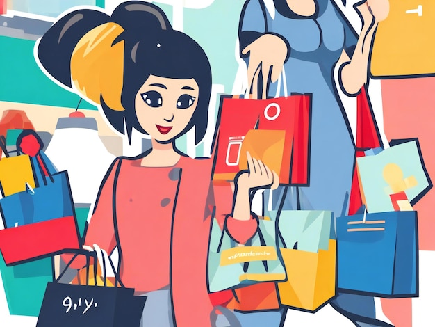 Weibliche Shopper-Flat-Icon-Design-Illustration ai generiert