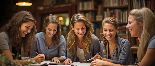 Foto weibliche studenten werden von lehrern und beratern des university college getroffen, um forschungs- und studienberatung zu erhalten