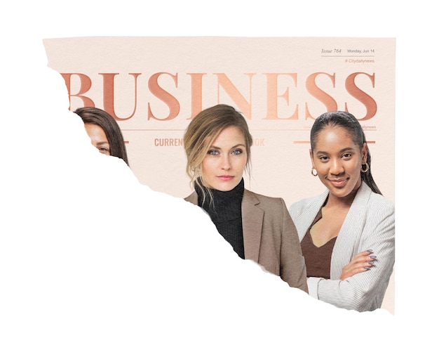 Weibliche Unternehmer png-Aufkleber zerrissen Zeitung Geschäft Schlagzeile transparenter Hintergrund