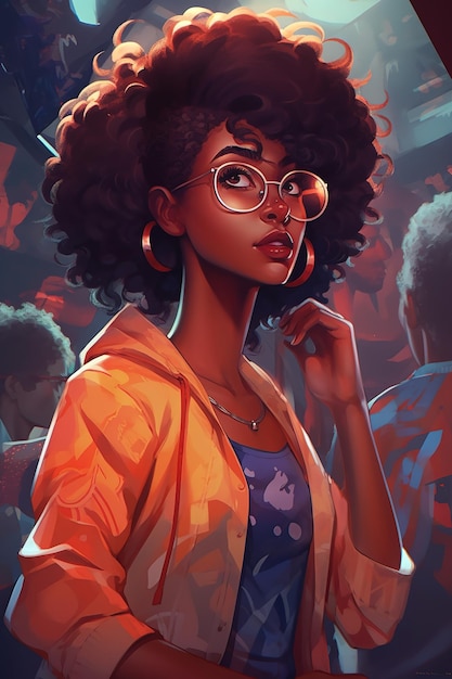 Weiblicher Comic-Buch Afropunk zitternd Ausdruck Überraschung Emotion Comic-Bücher-Stil