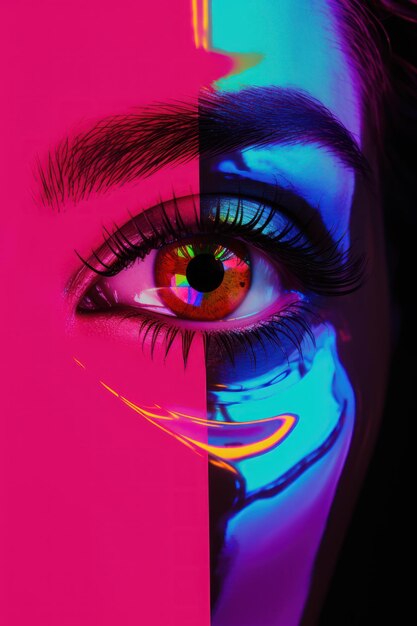 Foto weibliches auge in neonfarbe im pop-art-stil