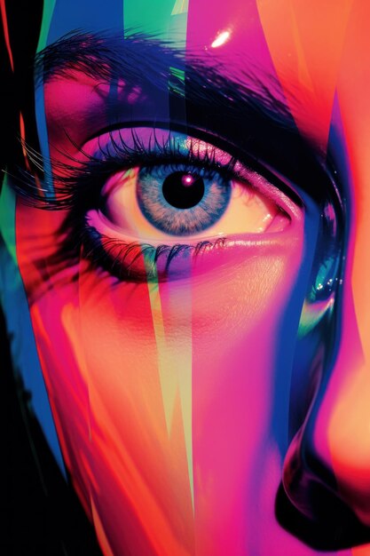 Foto weibliches auge in neonfarbe im pop-art-stil