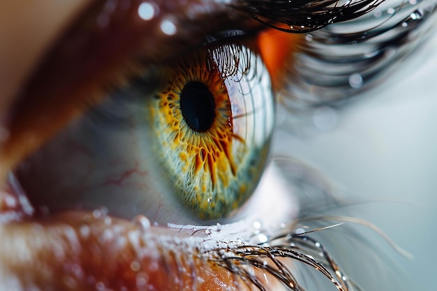Weibliches Auge mit einem von KI erzeugten Wassertropfen