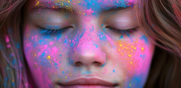 Weibliches Gesicht mit farbenfrohen Kosmetika auf der Haut Das Konzept der Make-up-Kunst