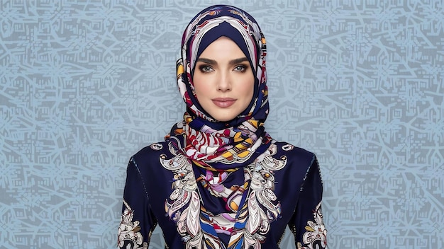 Weibliches Modell im ethnischen Stil mit entworfenem Hijab