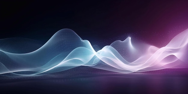 Weiche blau- und lilafarbene Lichtwelle auf dunklem Hintergrund mit generativer KI-Technologie erstellt