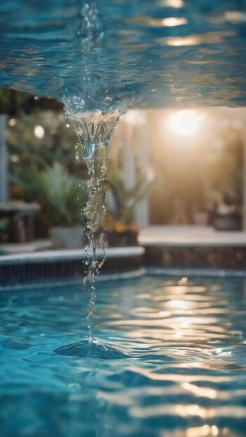 Weiche Fokus-Bokeh-Lichteffekte über einem wellenförmigen blauen Wasserhintergrund im Pool