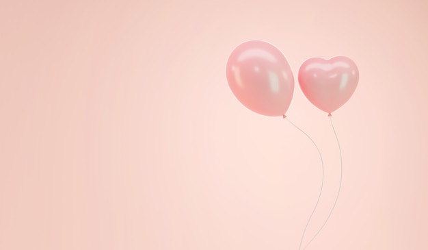 Weiche rosa Pastellballon-Runde und Herz-Form lokalisiert auf weichem rosa Hintergrund