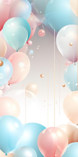 Weiche sanfte Geburtstags-Hintergrundkomposition mit Ballons und Konfetti Geburtstagskarte oder Einladung d
