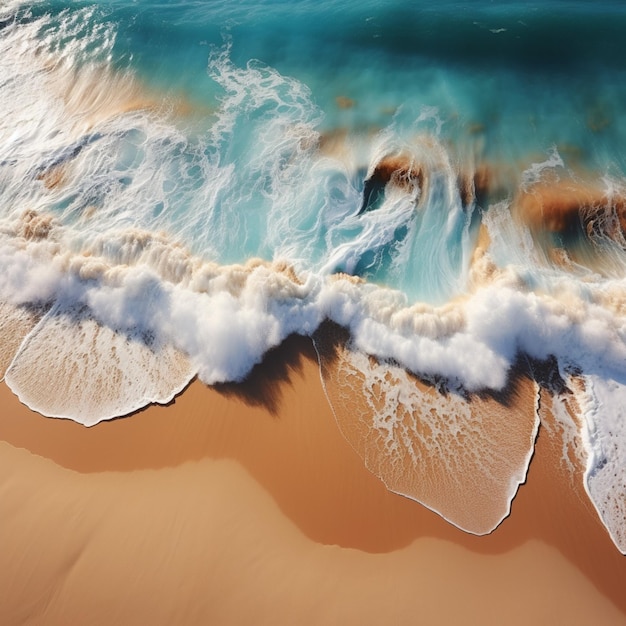 Weiche wunderschöne Ozeanwelle am Sandstrand Hintergrund Top-View für soziale Medien Postgröße