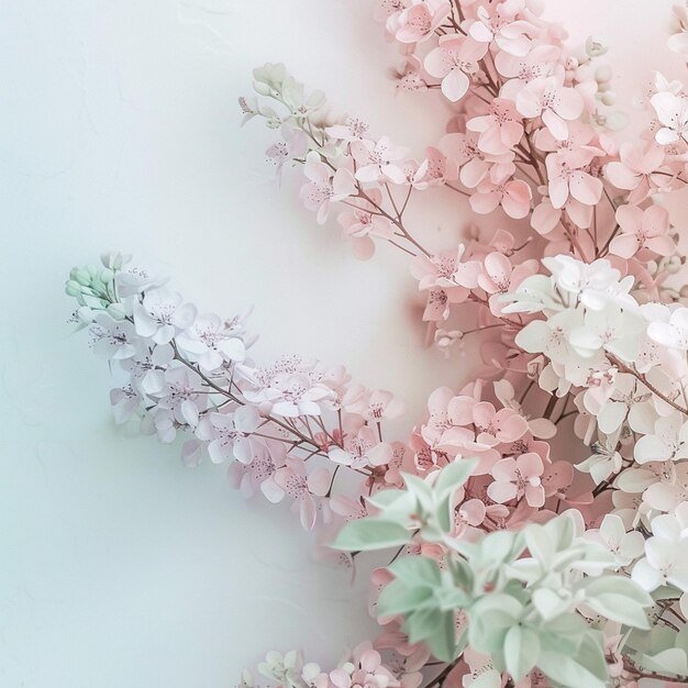 Weiches pastellfarbenes Gradient mit rosa und weißen Blumen