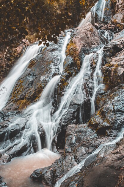 Weiches Wasser des Stromes im Naturpark, schöner Wasserfall im Regenwald