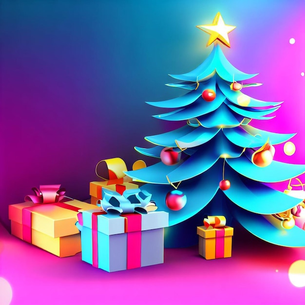 Weihnachten 3D Hintergrundfreie Fotos mit Weihnachtsbaum Geschenkkiste