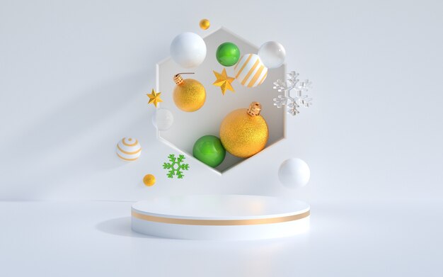 Weihnachten 3D-Rendering-Szene und Modern Product Display Podium.