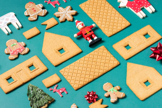 Weihnachten Flat Lay Hintergrund festliches Essen und Dekor