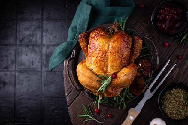 Weihnachten gebackenes Hühnchen zum festlichen Abendessen