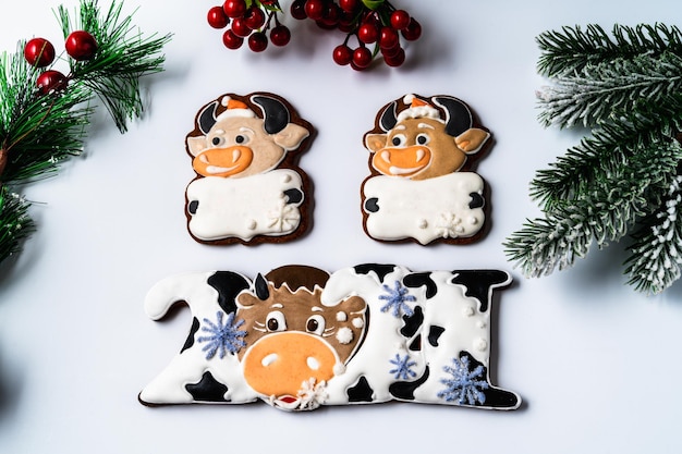 Weihnachten Lebkuchen auf weißem Hintergrund Flach legen