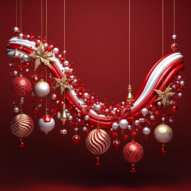 Weihnachten realistisch fröhlich mit bunten Kugeln roten Hintergrund Bild Ai generierte Kunst