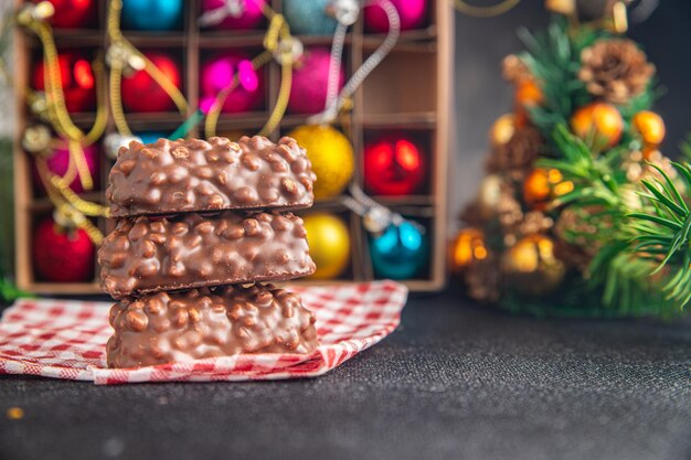 Weihnachten Schokoladenkekse Nuss, Trockenfrüchte Neujahr süßes Dessert Urlaub Mahlzeit Essen Snack