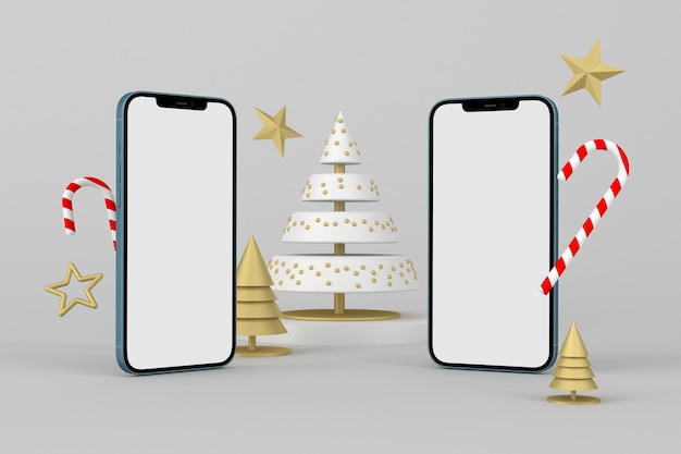 Weihnachten Telefone Konfrontiert In Grauem Hintergrund