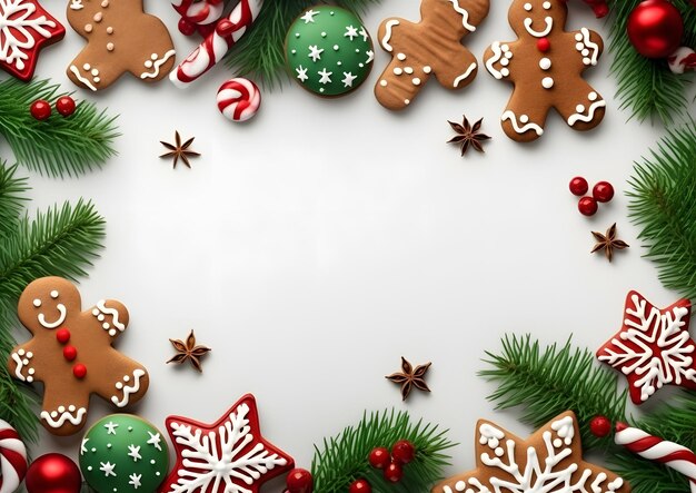 Weihnachten und Neujahr weiße Hintergrunddekorationen und Elemente Layout flach legen