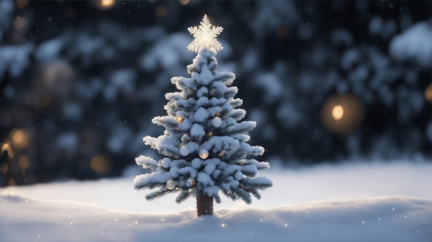 Foto weihnachtliche frostige kiefer mit hellen dekorationen