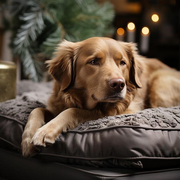 Weihnachtliche Hundebettdekoration mit entzückendem Hundehintergrund