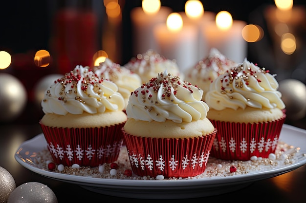 Weihnachts-Cupcakes dekoriert mit festlichen Details von Generative IA