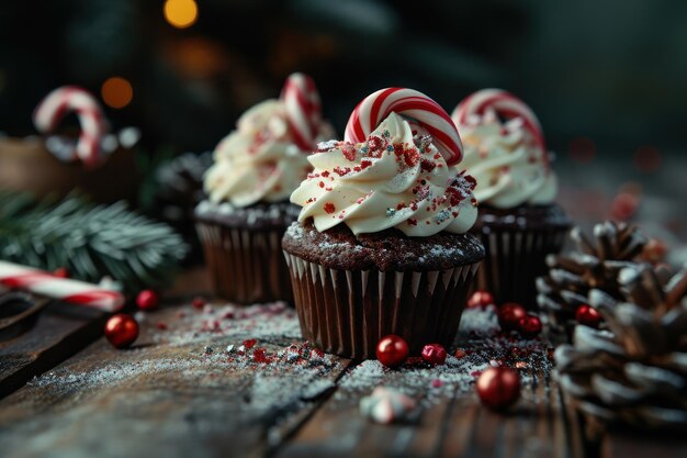 Weihnachts-Cupcakes mit Süßigkeiten dekoriert