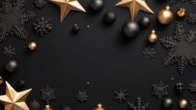 Foto weihnachts-flat-lay-komposition mit eleganten schwarzen und goldenen elementen luxus-festa-generative ki