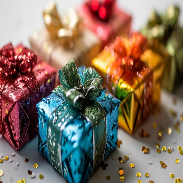 Foto weihnachts-geschenkkiste auf bokeh-hintergrund aus weihnachtlichtern