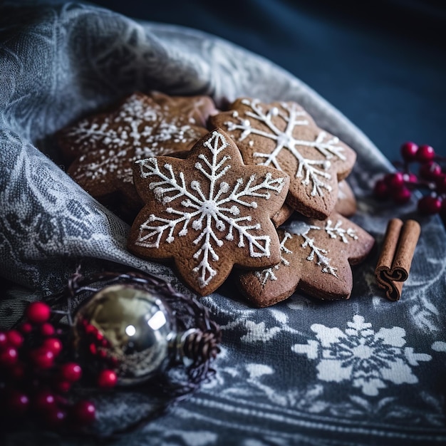 Weihnachts-Gingerbread-Kekse, geschmückt mit süßem Glasur