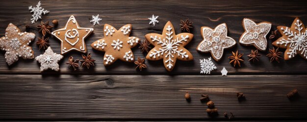 Weihnachts hausgemachte Lebkuchen auf Holz Weihnachten Hintergrund Kopierraum Generative ai