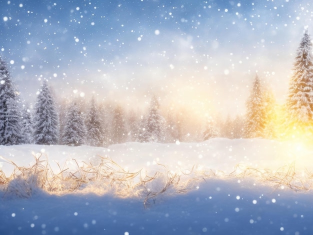 Weihnachts-Hintergrund auf schneebedecktem Feld im Winter ai generativ